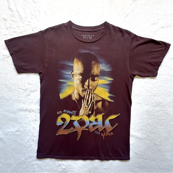 2Pac Tupac Shakur Me Against The World Brown Graffiti Graphic Shirt - Picture 1 of 8